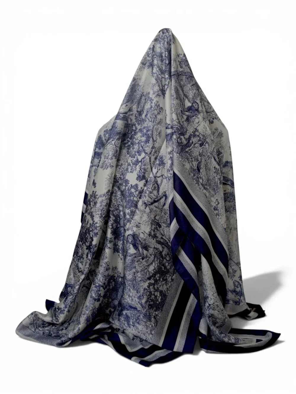 NWT Blue Cream Toile Animal Print Imitation Silk Summer Scarf Wrap Cami
